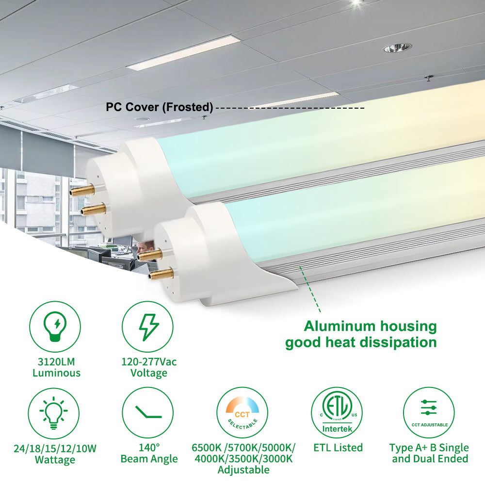 Neuvolt Lighting LED 4FT T8 Tube Light Adjustable watts and cct