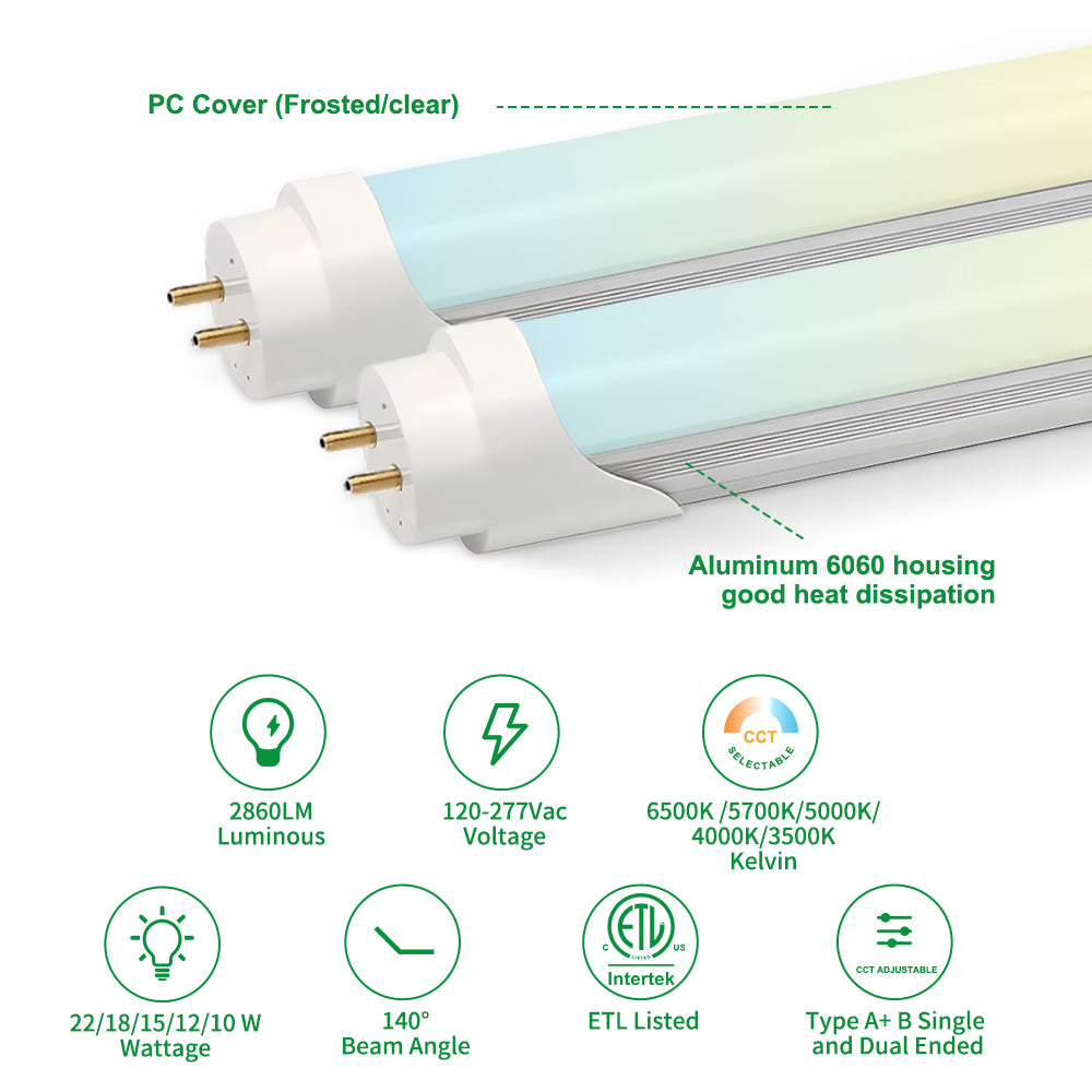 Neuvolt Lighting LED 4FT T8 Tube Light Adjustable watts and cct